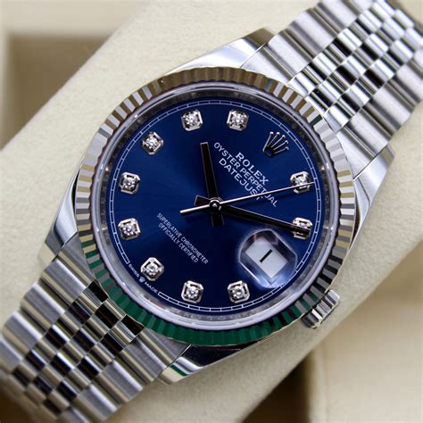 rolex datejust 126234 blue|Rolex Datejust 36 with diamonds.